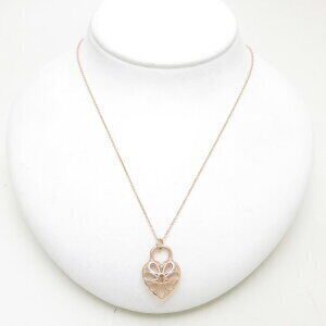 Tiffany Filigree Heart Pendant Necklace Rose Pink